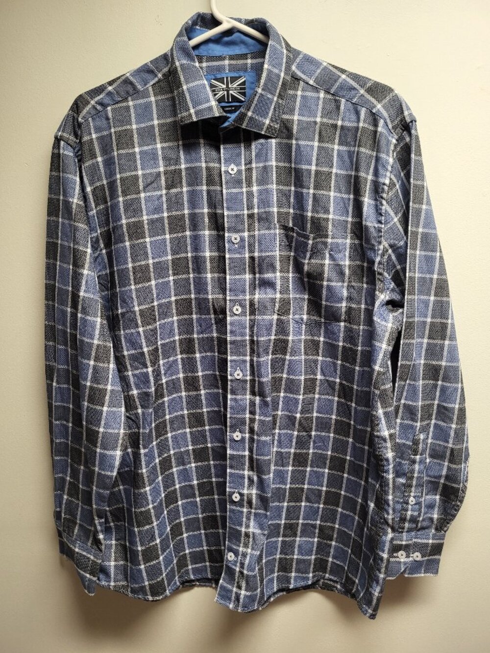 Soul of London Men's Blue Plaid Long Sleeve Button-Down Shirt Size 16.5 L